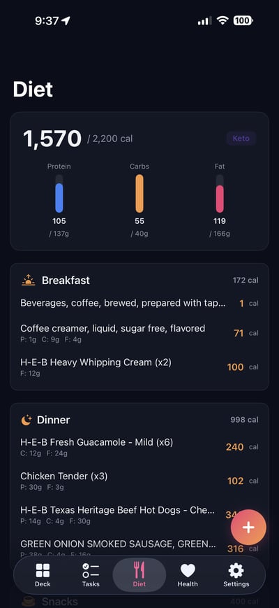 iOS Diet tracking with macros
