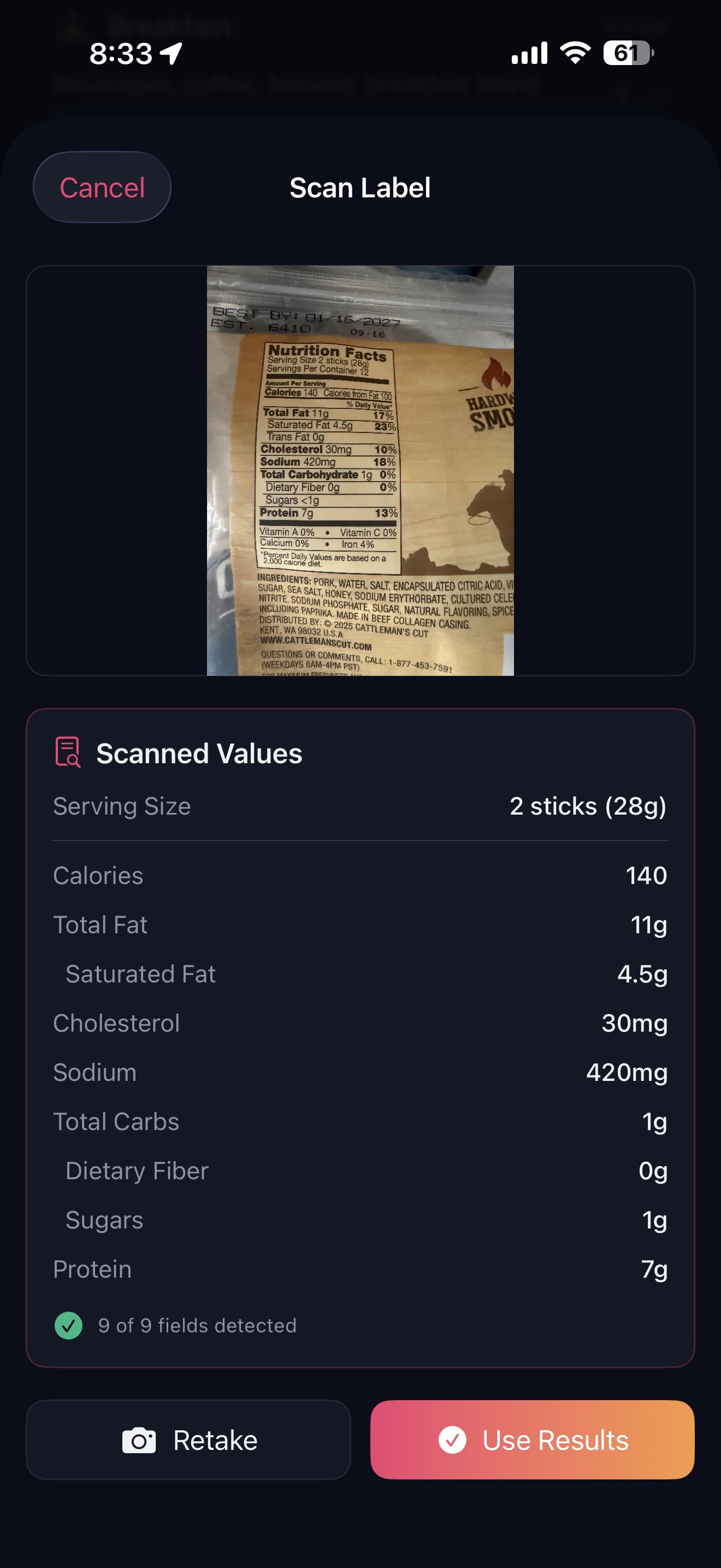 iOS Nutrition label scanner with OCR